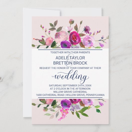 ロマンチックな庭園の結婚式 招待状 (正面)