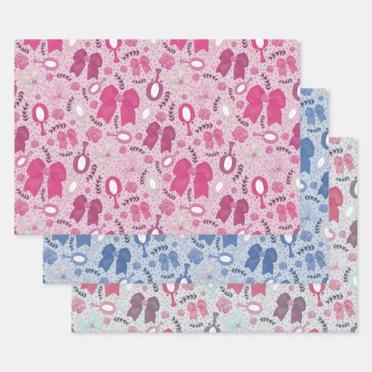 ロマンチックな弓とバラ ラッピングペーパーシート (セット)