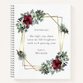 ロマンチックな引用文ブルゴーニュクリスマスフローラ ノートブック (正面)