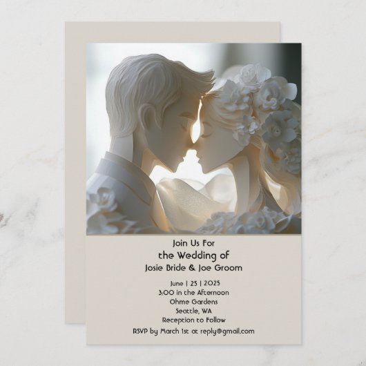 ロマンチックな彫刻結婚式招待状 招待状 (正面/裏面)
