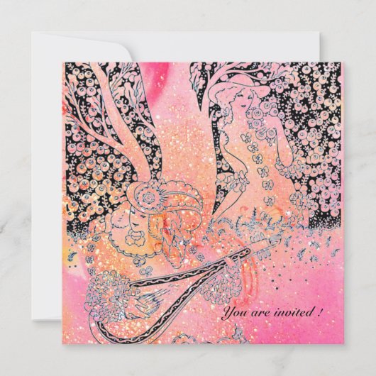 ロマンチックな恋人たち、ピンクのフクシアのスパークルに満ちたロマンス 招待状 (正面)