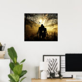 ロマンチックな恋人のシルエットinサンセット ポスター (ホームオフィス)