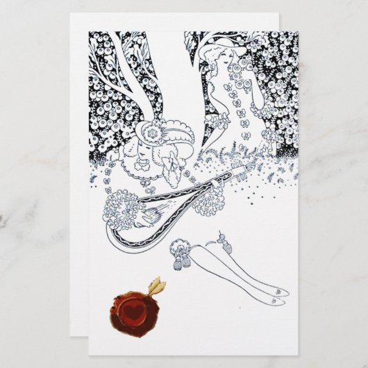 ロマンチックな恋人の自然白黒レッドワックスシール 便箋 (正面/裏面)