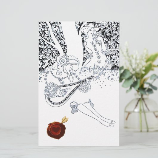 ロマンチックな恋人の自然白黒レッドワックスシール 便箋 (スタンド正面)