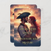 ロマンチックな恋愛確認カード – 海賊カップル 出欠カード (正面/裏面)