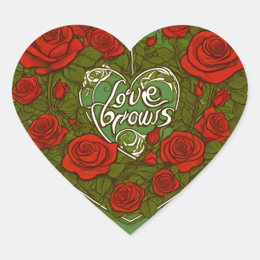 ロマンチックな愛のシンボルのステッカー – 心のこもったバラ ハートシール (正面)