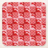 ロマンチックな愛のハートパターンレッドピンクバレンタイン スクエアペーパーコースター (正面)