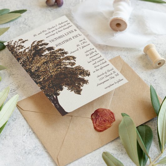 ロマンチックな愛の木のイニシャルのトランク結婚ズ 招待状