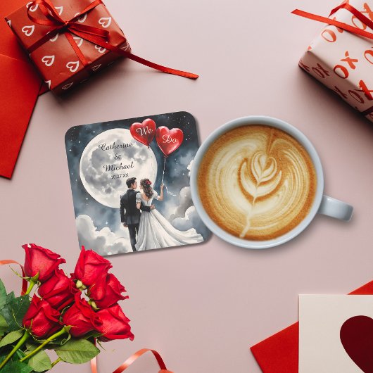 ロマンチックな愛オンクラウドナインの結婚おとぎ スクエアペーパーコースター