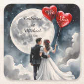 ロマンチックな愛オンクラウドナインの結婚おとぎ スクエアペーパーコースター (正面)