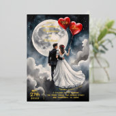 ロマンチックな愛オンクラウドナインの結婚おとぎ 箔招待状 (立ち正面)