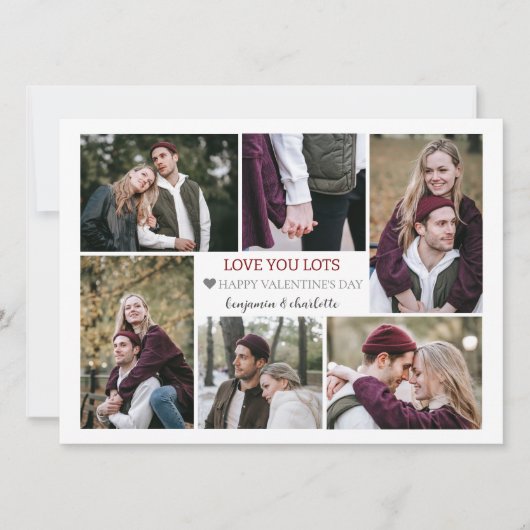 ロマンチックな愛バレンタインのカップルのカップル写真コラージュ シーズンカード (正面)