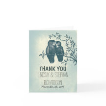 ロマンチックな愛フクロウのカップルの結婚式のサンキューカード