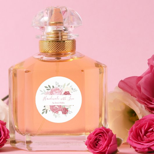 ロマンチックな手作りラブピンクフローラブーケ ラウンドシール