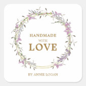 ロマンチックな手作りラヴ薄紫フローラリース スクエアシール (正面)
