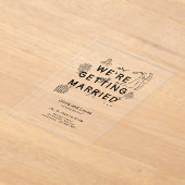 ロマンチックな手描きお洒落ブラック結婚ズ アクリル招待状 (レイダウン)