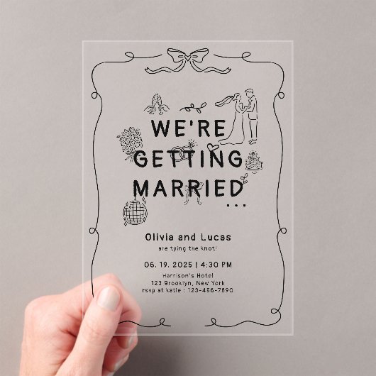 ロマンチックな手描きお洒落白黒結婚ズ アクリル招待状 (インサイチュ (ポータブル))