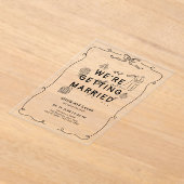 ロマンチックな手描きお洒落白黒結婚ズ アクリル招待状 (レイダウン)