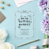 ロマンチックな手描きお洒落白黒結婚ズ アクリル招待状 (インサイチュ (ウェディング))