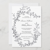 ロマンチックな手描きファインアートフローラ結婚リース 招待状 (正面)