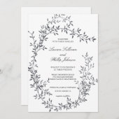 ロマンチックな手描きファインアートフローラ結婚リース 招待状 (正面/裏面)