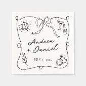 ロマンチックな手描きブラック結婚ズ スタンダードカクテルナプキン (正面)