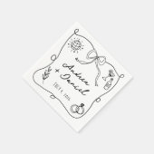 ロマンチックな手描きブラック結婚ズ スタンダードカクテルナプキン (角)