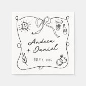 ロマンチックな手描きブラック結婚ズ スタンダードカクテルナプキン (正面)