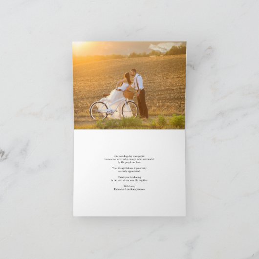 ロマンチックな手書きのピンクの原稿の写真の結婚式 サンキューカード (内部)