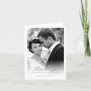 ロマンチックな手書きの原稿のスタイリッシュな写真の結婚式 サンキューカード