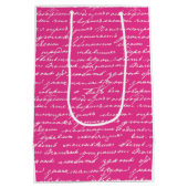 ロマンチックな手書きピンクバレンタインラブレター ミディアムペーパーバッグ (裏面)