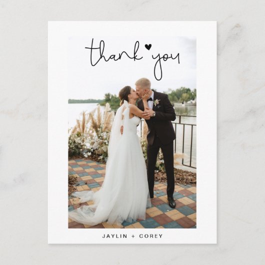 ロマンチックな手書き ハート ウェディング フォト サンクス ポスト ポストカード (正面)