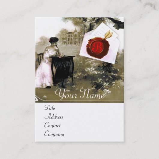 ロマンチックな手紙ホルダー赤ワックスシールモノグラム 名刺 (正面)