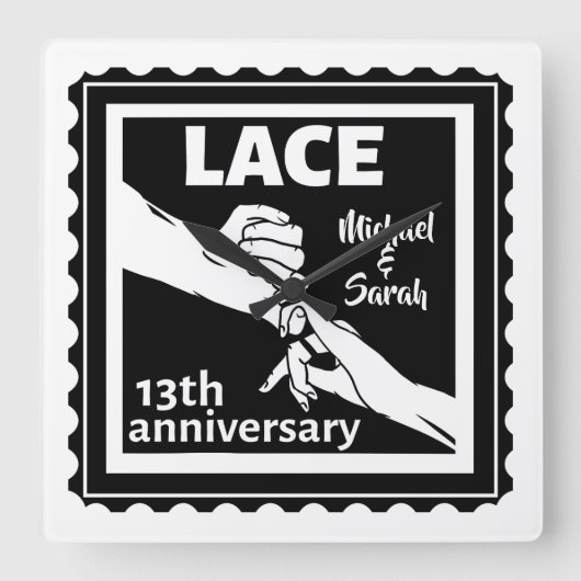 ロマンチックな手結婚持ち13周年 スクエア壁時計 (正面)