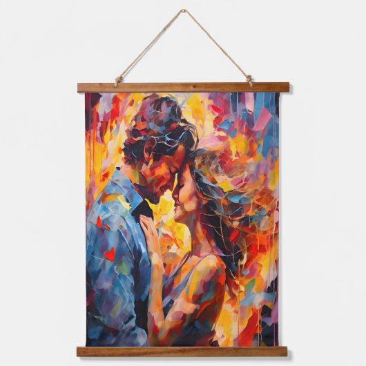 ロマンチックな抱擁の表現主義抽象芸術ラブアート 吊り下げ型タペストリー (正面)