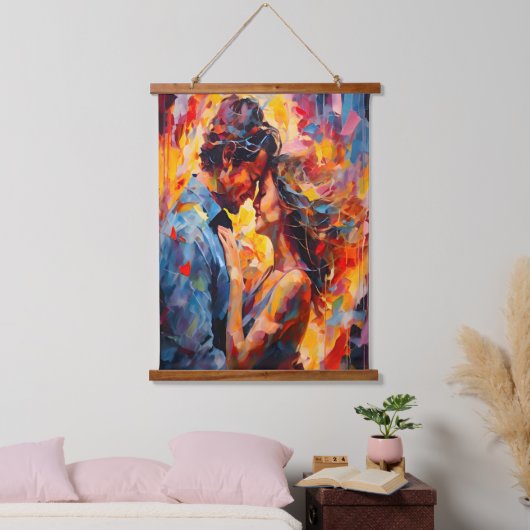 ロマンチックな抱擁の表現主義抽象芸術ラブアート 吊り下げ型タペストリー (寝室)