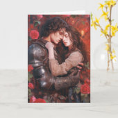 ロマンチックな抱擁の騎士と乙女 カード (黄色い花)