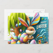 ロマンチックな抽象芸術イースターバニーは微笑んだ シーズンポストカード (正面/裏面)