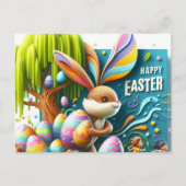ロマンチックな抽象芸術イースターバニーは微笑んだ シーズンポストカード (正面)
