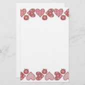 ロマンチックな文房具:ハートと赤いバラ 便箋 (正面/裏面)