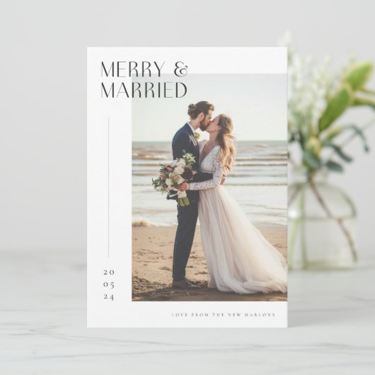 ロマンチックな新メリー婚と結婚したクリスマスの写真 シーズンカード (スタンド正面)