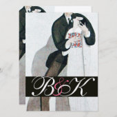 ロマンチックな新郎新婦の結婚披露宴モノグラム 招待状 (正面/裏面)