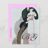 ロマンチックな新郎新婦ウェディングパーティモノグラム インビテーションポストカード (正面/裏面)