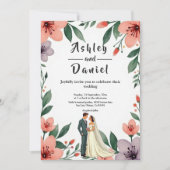 ロマンチックな新郎新婦フローラ庭園の結婚式 招待状 (正面)