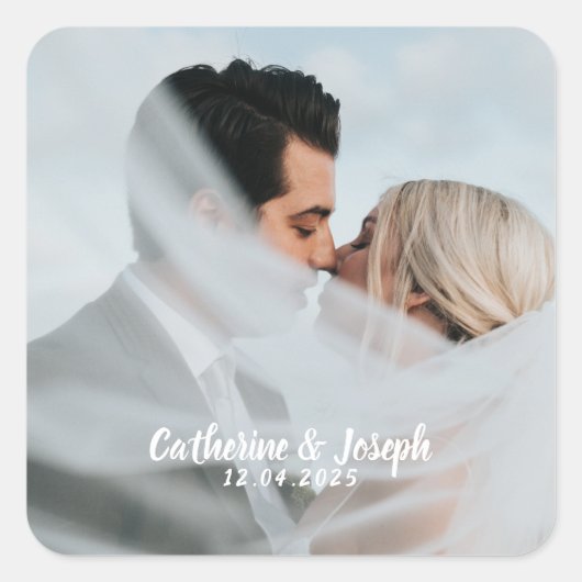 ロマンチックな新郎新婦結婚のスクエアステッカー スクエアシール (正面)