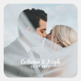 ロマンチックな新郎新婦結婚のスクエアステッカー スクエアシール