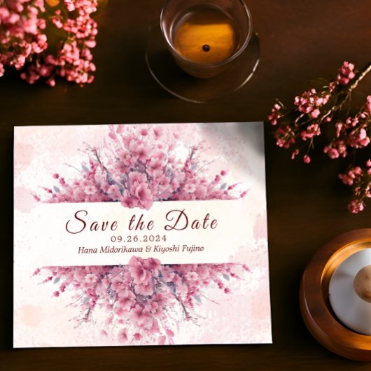 ロマンチックな日本ピンクのさくらんぼの花が日付を保存