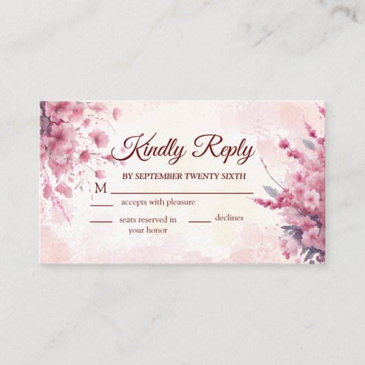 ロマンチックな日本ピンクのさくらんぼブロッサムレスポンスカード エンクロージャーカード (正面)