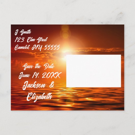 ロマンチックな日没おとぎ話の終了日付を保存 案内ポストカード (裏面)