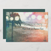 ロマンチックな日没のビーチのランタンの婚約パーティ 招待状 (正面/裏面)